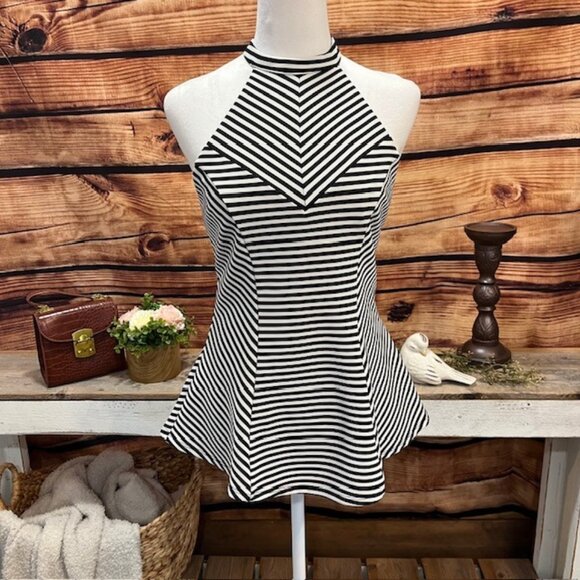 Guess Tops - Guess Womens Black White Stripe Halter Top Size M